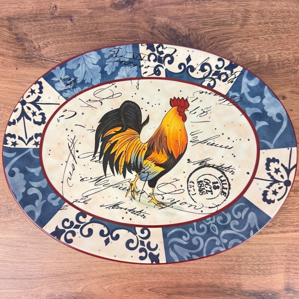 Certified‎ International Geoff Allen Lille Rooster 16" Oval Serving Platter EUC!